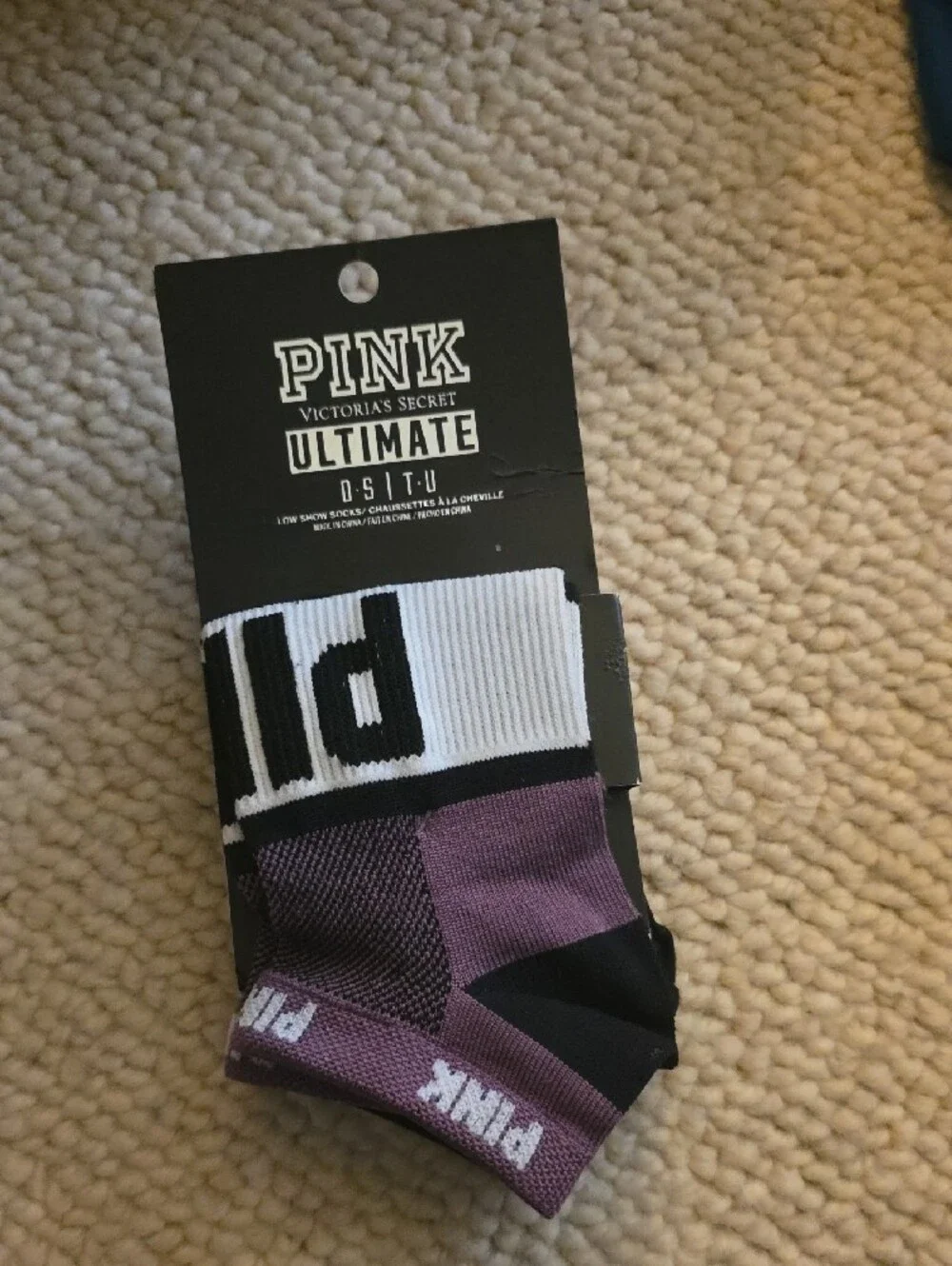 PINK Victoria's Secret Purple & Black Leopard No-Show Athletic Socks 2 Pc